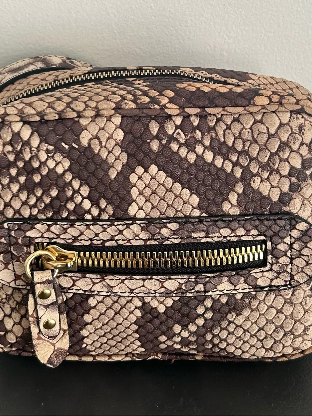 INNUE Made in Italy Leather Python Snake Print Crossbody Camera Bag